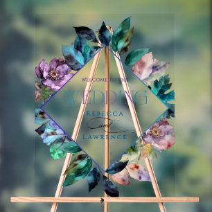Elegant blue purple moody wedding acrylic sign