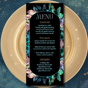 Elegant blue purple moody wedding menu