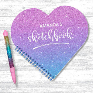 Elegant blue purple ombre Glitter Sketchbook Noteb Notebook