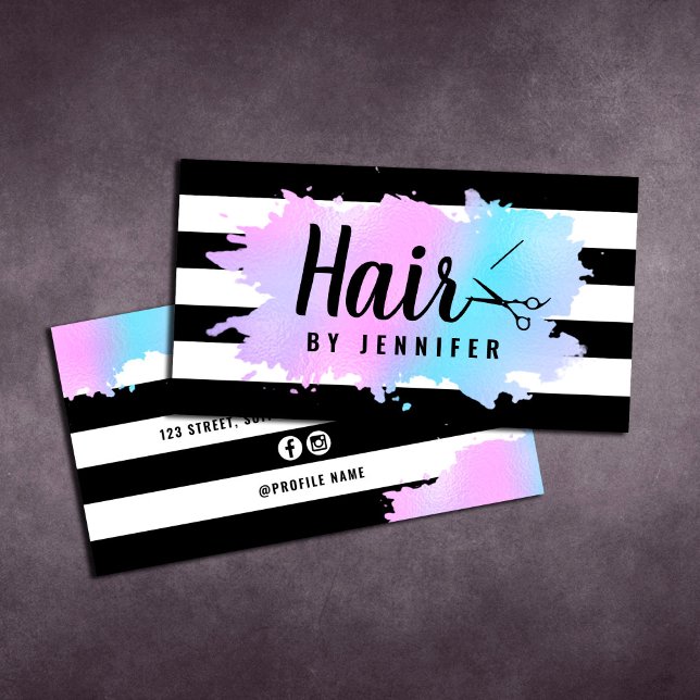 Elegant blue & purple scissors hairstylist business card (Creator Uploaded)