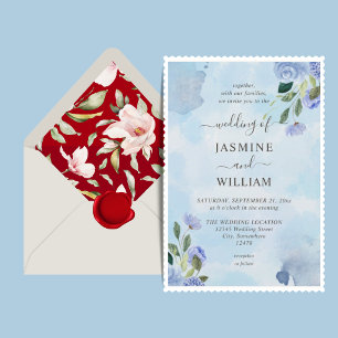 Elegant Blue Purple Watercolor Simple Floral Invitation