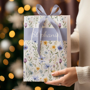 Elegant Blue Purple Watercolor Wildflower Medium Gift Bag