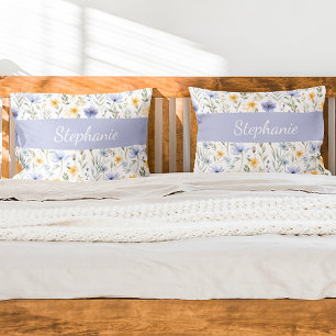 Elegant Blue Purple Watercolor Wildflower  Pillowcase