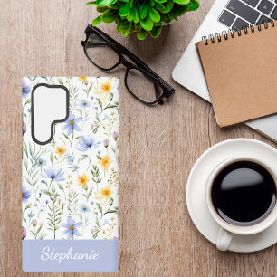 Elegant Blue Purple Watercolor Wildflower Samsung Galaxy Case
