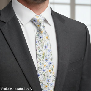 Elegant Blue Purple Watercolor Wildflower Tie