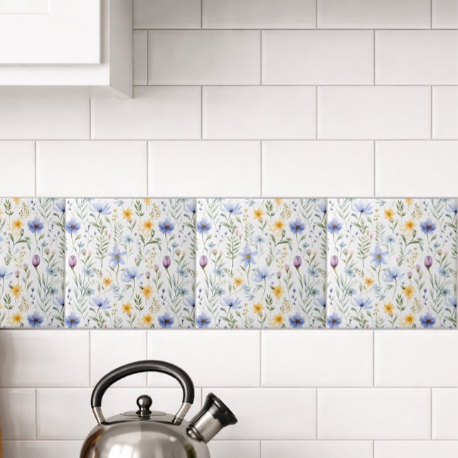 Elegant Blue Purple Watercolor Wildflower  Tile (Creator Uploaded)