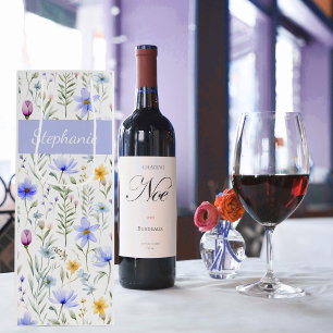 Elegant Blue Purple Watercolor Wildflower Wine Gift Bag