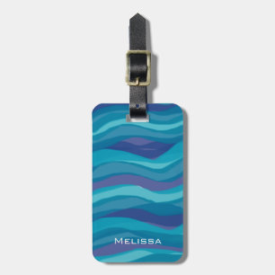 Elegant Blue Purple Wavy Stripes Personalised Luggage Tag
