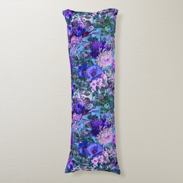 Elegant blue purples floral pattern body cushion (Front Vertical)