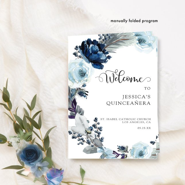 Elegant Blue Quinceañera  Floral Program (Creator Uploaded)
