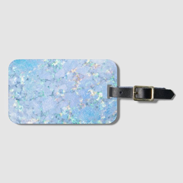 Elegant blue rainbow holographic marble ice luggage tag (Front Horizontal)