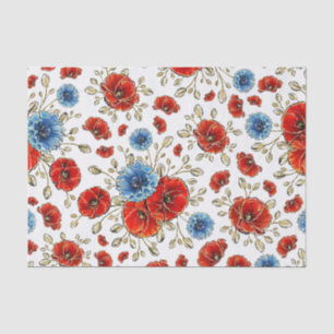 Elegant Blue, Red and Gold Remembrance Poppies Tissue Paper