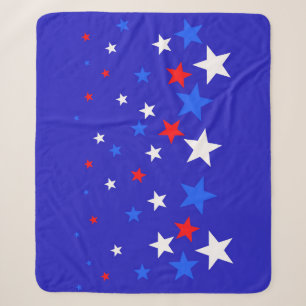 Elegant Blue, Red and White Star Pattern Sherpa Blanket