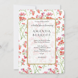 Elegant Blue & Red Flowers Bridal Shower Invitation