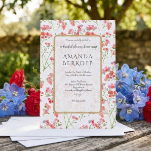 Elegant Blue & Red Flowers Bridal Shower Invitation