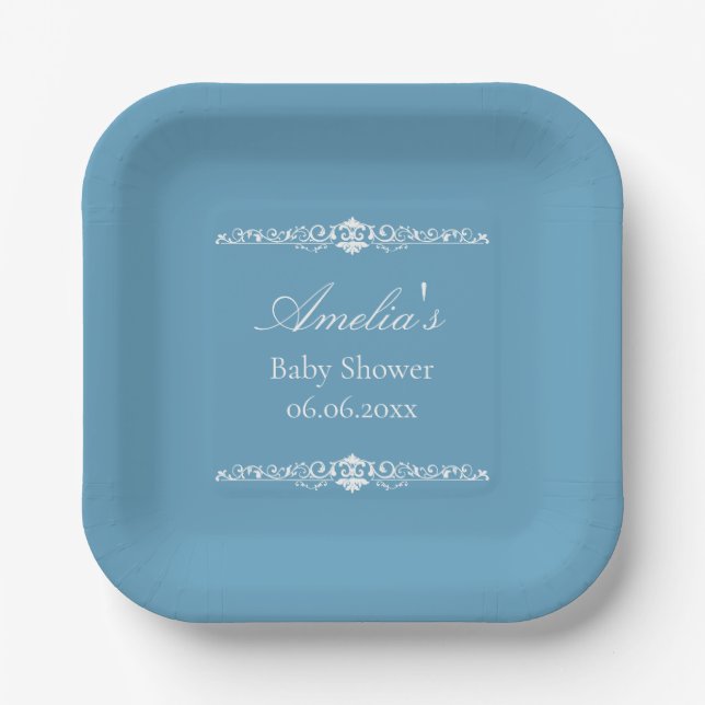 Elegant Blue Regency Style Baby Shower  Paper Plate (Front)