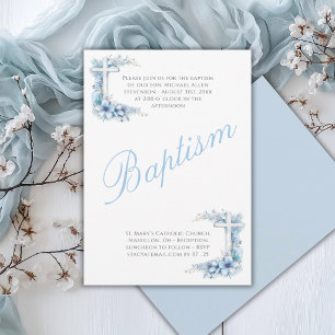 Elegant Blue Religious Baby Boy Baptism Invitation