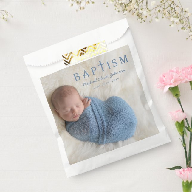 Elegant Blue Religious Cross Baptism  Favour Bags (Sealed)