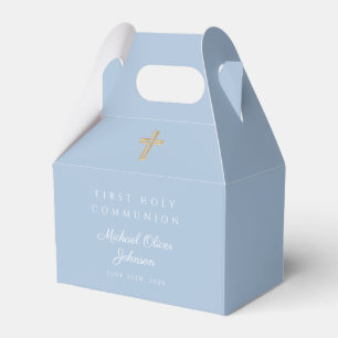 Elegant Blue Religious Cross Boy First Communion Favour Box