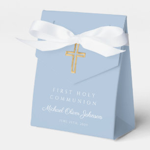 Elegant Blue Religious Cross Boy First Communion Favour Box