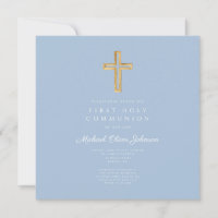 Elegant Blue Religious Cross Boy First Communion