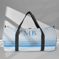 Elegant Blue Retro Stripes Monogram