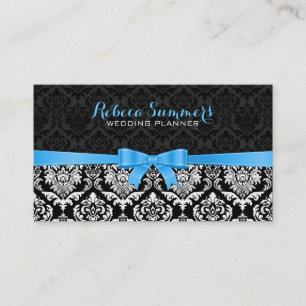 Elegant Blue Ribbon Black & White Damasks 2a Business Card