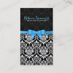 Elegant Blue Ribbon Black & White Damasks 2b Business Card