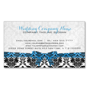Elegant Blue Ribbon Black & White Damasks Magnetic Business Card