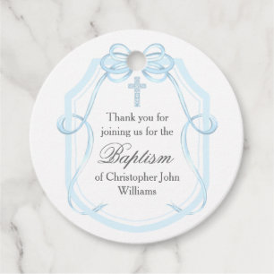 Elegant Blue Ribbon Bow Baptism Party Favour Tags