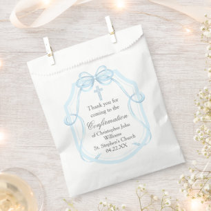 Elegant Blue Ribbon Bow Confirmation Party Favour Bags