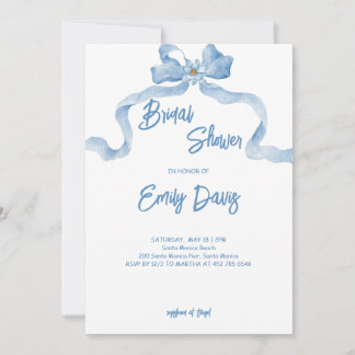 Elegant Blue Ribbon Bridal Shower Invitation