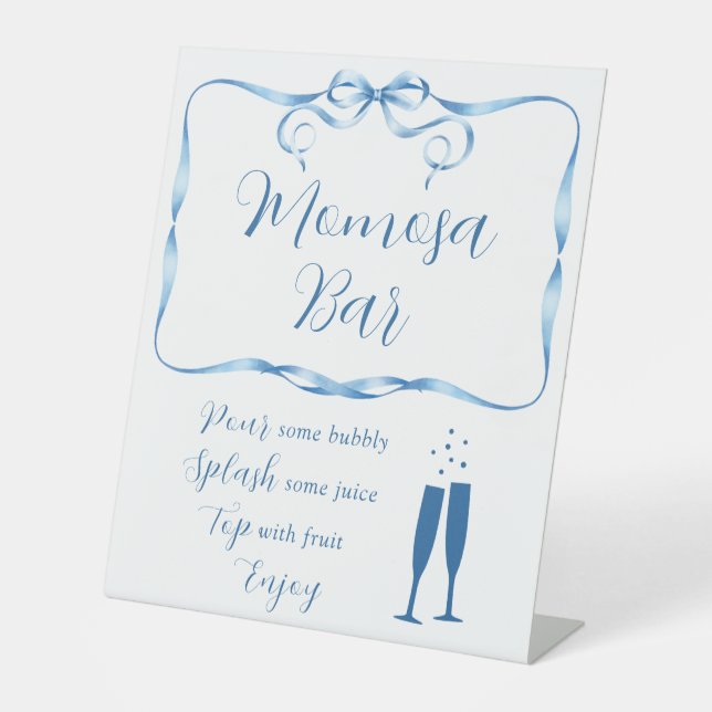 Elegant Blue Ribbon Momosa Bar Pedestal Sign (Front)