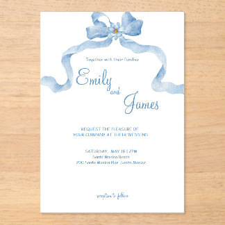 Elegant Blue Ribbon Wedding Invitation