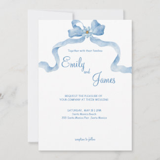 Elegant Blue Ribbon Wedding Invitation