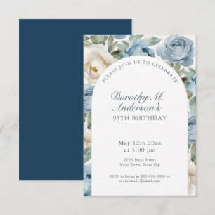 Elegant Blue Rose 95th Birthday Party RSVP Card