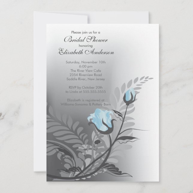 Elegant Blue Rose Bridal Shower Invitation (Front)