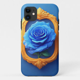 Elegant Blue Rose Displayed in Ornate Gold Frame Case-Mate iPhone Case
