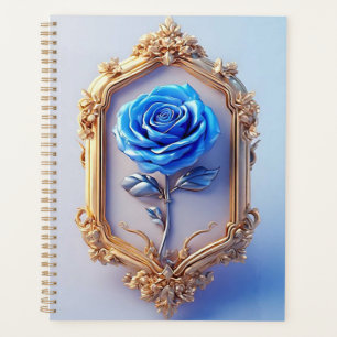 Elegant Blue Rose Displayed in Ornate Gold Frame Planner