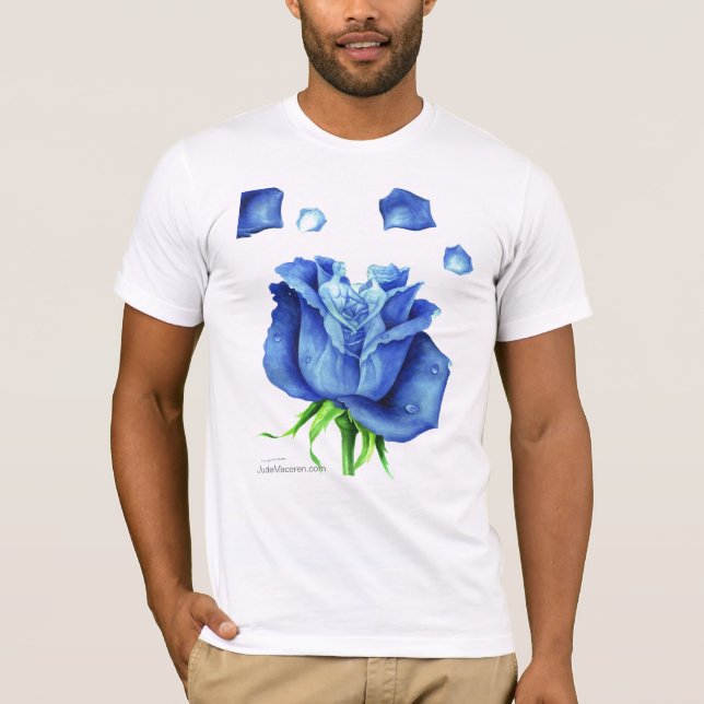 Elegant Blue Rose Floral Fantasy Watercolor T-Shirt (Front)