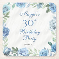 Elegant Blue Rose Floral Frame 30th Birthday Party