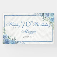Elegant Blue Rose Floral Frame 70th Birthday Party
