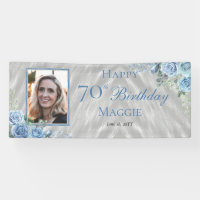 Elegant Blue Rose Floral Frame 70th Birthday Party