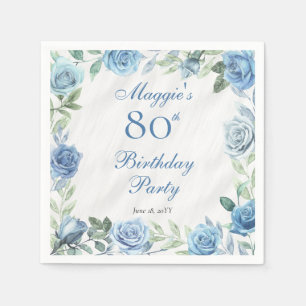 Elegant Blue Rose Floral Frame 80th Birthday Party Napkin