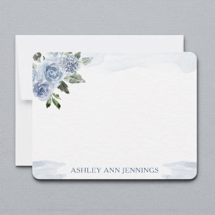 Elegant Blue Rose Floral Watercolor Personalized Card