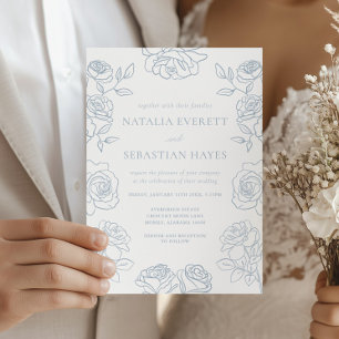 Elegant Blue Rose Floral Wedding Invitation