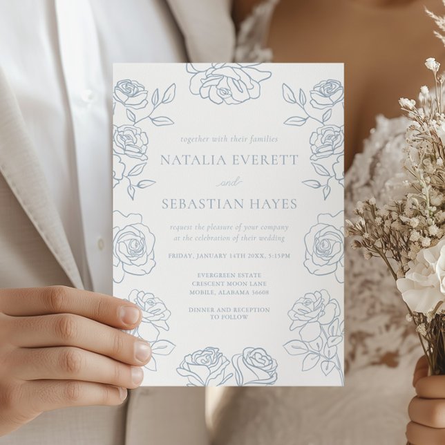 Elegant Blue Rose Floral Wedding Invitation (Creator Uploaded)