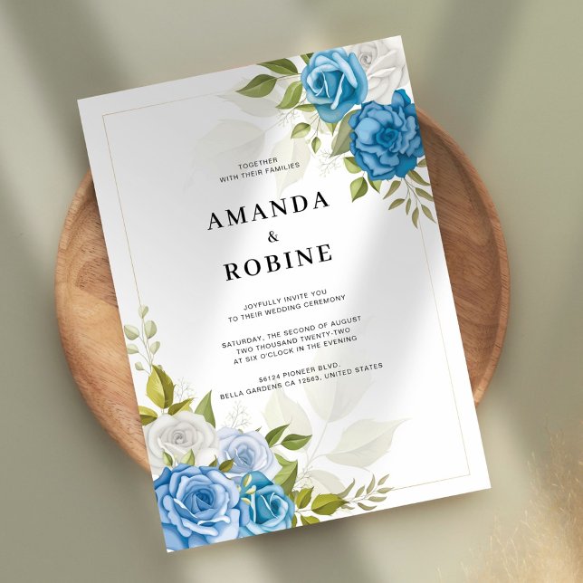 Elegant Blue Rose Floral Wedding Invitation (Creator Uploaded)