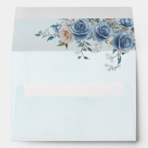 Elegant Blue Rose Floral Wedding Invitation Envelope