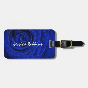 Elegant blue rose flower luggage tag